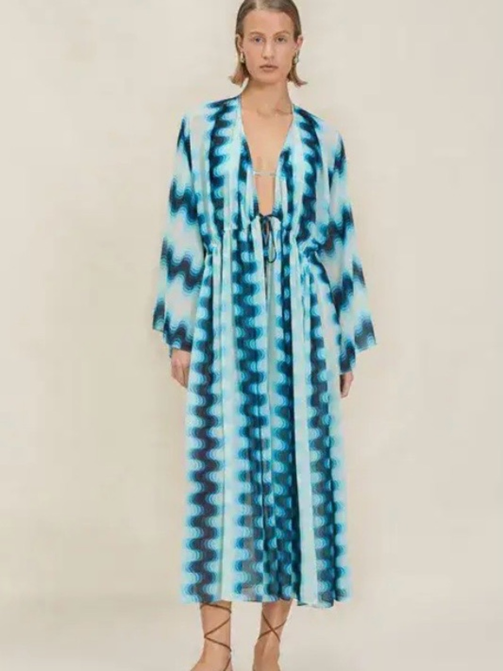 DEVON WINDSOR Rafa Robe aqua Tie-Front Coverup - Picture 3 of 9